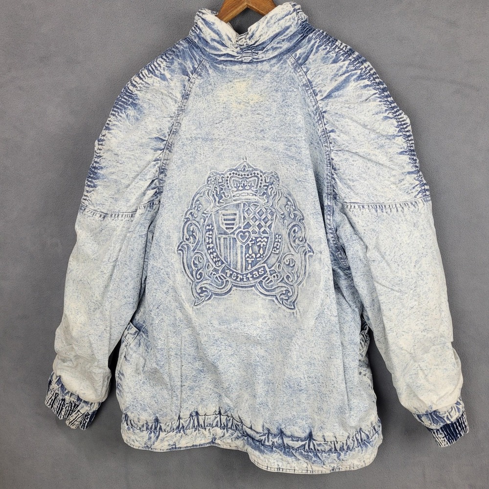 Vintage Inner View Jacket‎ Womens Medium Acid Wash Denim Puffer Back Crest 90s